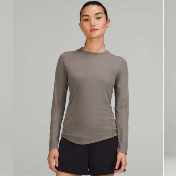 Lululemon Gray Rover Hold On Tight Ribbed Long Sleeve Tee Shirt Size 12 - Picture 2 of 13